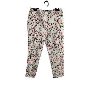 Calvin Klein Floral Pants White Multi Sz 10 Flat Front Mid Rise Bohemian NWT